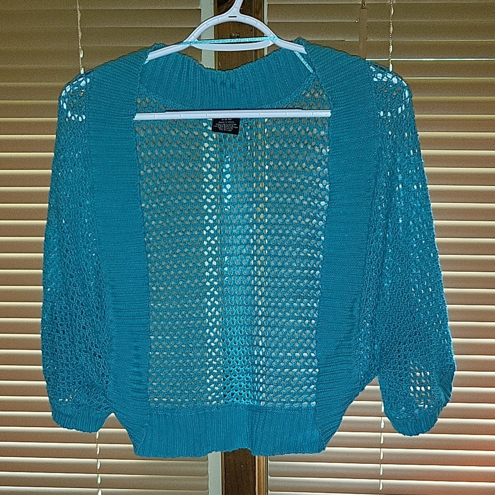 Faded Glory Blue Cardigan Sweater with Airy Knit